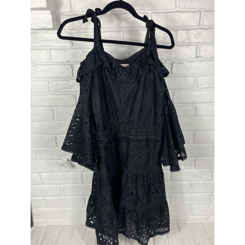 Foxiedox black lace cold shoulder tiered ruffle dress women's‎ Medium NWT